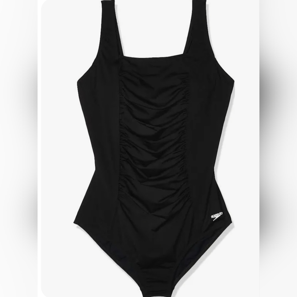 Speedo Women's Endurance Classic Solid Shirred Tank One Piece Black Swimsuit S8
